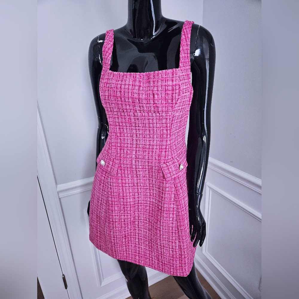 Fashion Nova Pink Tweed Square-Neck Mini Dress